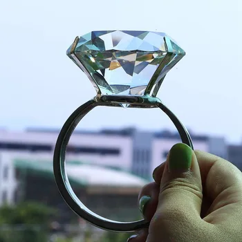 Bryllup Dekoration 8cm Krystal Glas Stor Diamant Ring Romantisk Ægteskab Forslag Rekvisitter Hjem Ornamenter Part Gaver, Souvenirs