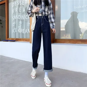 2020 Kvinder, Høj Talje Overdimensionerede Loose Jeans Dame Studerende Plus Størrelse 4XL Streetwear Retro Blå Straight Bukser Efteråret Bukser