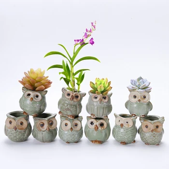 2020 Nye Keramiske Plantageejer Bruser Flower Pot Kreative 5 Stk/Sæt Keramik Ugle Form Urtepotter Sød Design, Saftige Planter Pot