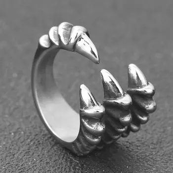Cool Steampunk Eagle Claw Ring Til Mænd I Rustfrit Stål Vintage Silver Farve Stereoskopisk Punk Ringe Charme Smykker Tilbehør