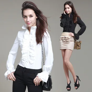 Hvide Kvinder Skjorte af Høj Kvalitet Efteråret Slank ensfarvet langærmede Kvindelige Ung Pige Office lady ' s Bluser RWS175019