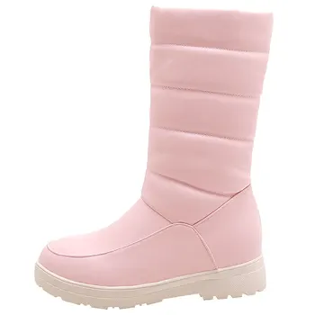 Lloprost ke 2019 Mode Kvinde Sko Plisserede Varm Blød Tyk Midten af Kalv Sne Støvler Med Hæl Plus Size 50 Pink Hvid Søde Støvler
