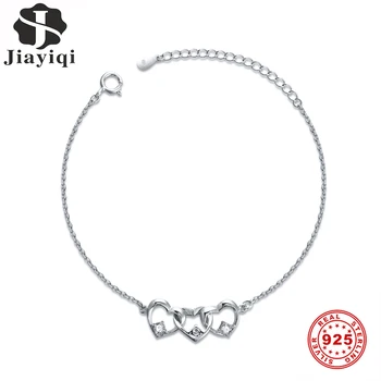 Jiayiqi 925 Sterling Sølv Armbånd Hjerte Cubic Zirkonia til Armbånd Til Kvinder Sølv Armbånd Engagement Sølv 925 Smykker