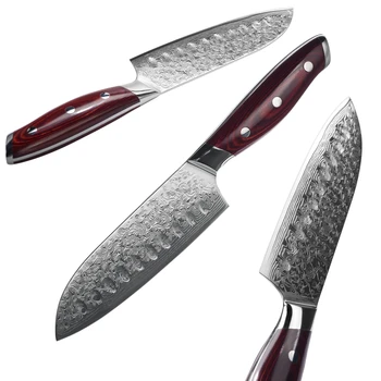 Grandsharp Fabrikken Direkte Santoku Kniv 5 Tommer Japanske køkkenknive vg10 Damaskus Stål Kokkens Kniv Full Tang Madlavning Værktøjer