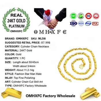 OMHXFC Engros Europæiske Mode Mand Bryllup Part Gave Lang 50 45cm Bred, 3mm Cylinder Real 24KT Guld Kæde NL56
