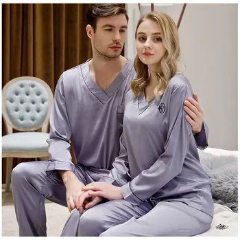 Par Silke Pyjamas Med Lange Ærmer Satin Pyjamas Lounge Par Pyjamas Sæt, Familie, Pijama Elsker Natten Passer Til