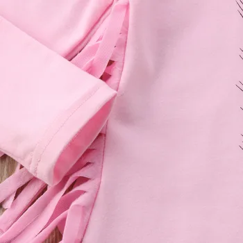 2020 Falde Baby Piger Tøj Sæt Kids Børn Pige Fjer Print Kvast Pink Top + Stribede Bukser Outfit Sæt 2stk Udstyr 2-7T