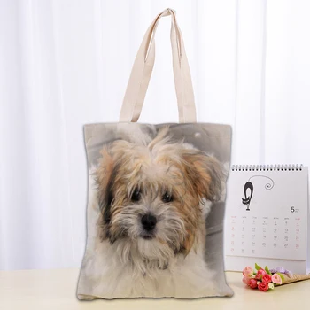 Shih Tzu Hunde Tote Taske Håndtaske Skulder Pose Sammenklappelig Canvas Shopping Tasker Genanvendelige Kvinder Lærred Skuldertaske