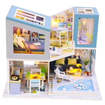 Hånd-samlet DIY Mini Dukke Hus Kits Modeller Sommerhus Ingen Støv Cover Kids Legetøj
