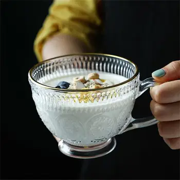 Gennemsigtig Kreative Glas Kaffe Te Krus Dessert Morgenmad Mælk Med Håndtag Husstand Drinkware