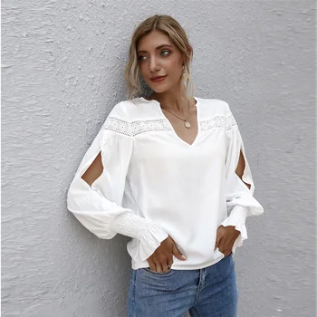 Forår og Efterår Kvinde Shirts Sexet Solid Farve Lanterne langærmet Top blondeskjorten Æstetiske Mode Kvinders Falde Tøj 2020