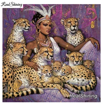 REALSHINING Fuld Pladsen 5D DIY Diamant Maleri Kvinde Leopard Broderet Korssting Rhinestone Mosaik Maleri DE196