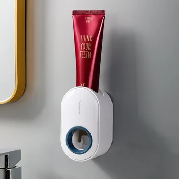Automatisk Tandpasta Dispenser Vægmonteret Stå Tandbørste Holder Stand Punch Gratis Tandpasta Squeezers Badeværelse Tilbehør