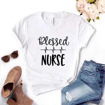 Velsignet Sygeplejerske hjerteslag Print Kvinder tshirt Bomuld Casual Sjove t-shirt i Gave Til Lady Yong Pige Top Tee 6 Farver A-1020
