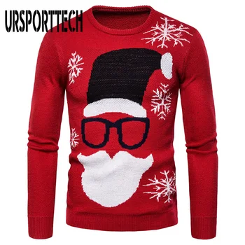 Plus Størrelse XXL Jul Sweater Mænd Santa Print Trække Homme Mænd Sweater, Pullover med Lange Ærmer O-Neck Strikket Sweaters Mænd Tøj