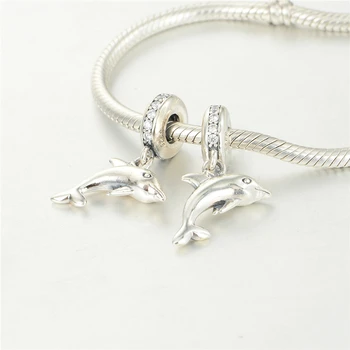 Oprindelige 925 Sterling Sølv Charms Perler Hoppe Dolphin Stil Passer Charm I Sølv Armbånd Til Kvinder & Mænd-Smykker Til Kærlighed