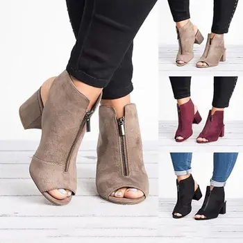 Hæl støvler kvinder sko 2021 nye mode fisk munden casual sko kvinde støvler plus size farve zip-ankel støvler kvinder
