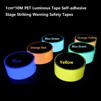 1cm*10M Noctilucent Dekorative bånd PET Selvlysende Tape, selvklæbende Fase Slående Advarsel Sikkerhed Bånd Glødende Mærkat