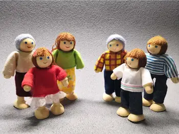 5 Værelser Kids Træ Dukke Møbler Helt Sæt, Lege, lege med Dukker for Baby Doll House Fødselsdag, Gave, Træ-Køkken Soveværelse
