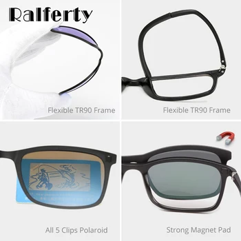 Ralferty Polariserede Solbriller Mænd Kvinder 5 I 1 magnetlås På Glas TR90 Optisk Recept brillestel Magnet Klip