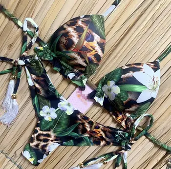 Kvast blade print kvinde badedragt 2020 nye Sexet brazilian bikini g-streng badedragt Halterneck trekant badetøj kvinder micro biquin