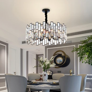 Moderne sort lysekrone til levende værelses luksus home decor kæde krystal lampe runde spisestue cristal belysning fastholdelsesanordningen