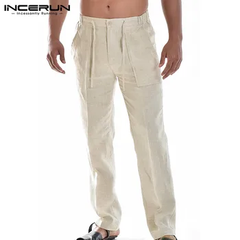 INCERUN Mænd Casual Lige Bukser Solid Farve Joggere Streetwear Vintage-Knappen Pantalones Hombre Business Fritid Tynde Bukser