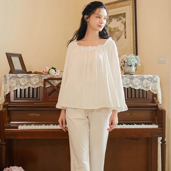 Roseheart Hvide Kvinder Sover Nattøj Pyjamas Sæt Nattøj Passer Til Luksus Natkjole 2 Stykker Homewear Klassisk Slash Hals
