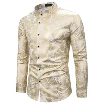 Skjorter til mænd EU-Størrelse Bronzing Trykt langærmet Bryllup og Formel Kjole op Casual Skjorte Skjorter til Mænd Chemise Homme S - 2XL