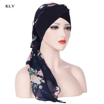 Kvinder Hovedet Tørklæde Kemo Hat Muslimske Turban Pre-Bundet Blomster Trykt Hovedbeklædning Beanie Belægninger Sommeren Wrap Dit Hoved Chiffon