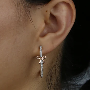 Geometriske Smarte kvinder smykker søde lovey pin-bow tie klart, gnister cz circlel hoop øreringe mode