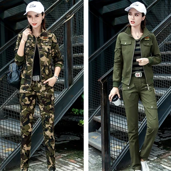 2020 Conjunto Feminino Kvinders Bomuld Casual Camouflage Army Green To delt Sæt Plus Størrelse 3XL 4XL 5XL Survetement