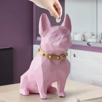 Kreative Coin Bank Boxen Harpiks Dog Figurine Hjem Dekorationer Mønt Opbevaringsboks Sparegris Barn Gave Arrangør Sparebøsse Til Børn