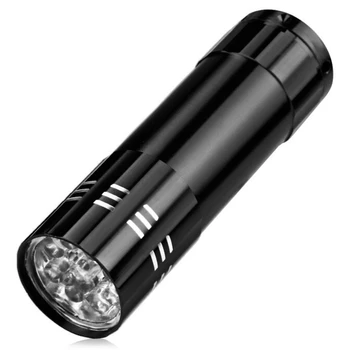 100pcs/masse Mini-Bærbare Aluminium UV uv Blacklight 9 UV-LED Lommelygte Torch Light Lampe