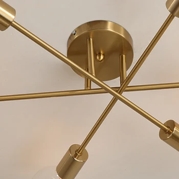 DARHYN Moderne lysekrone Sputnik lamper semi-integreret loftlampe, børstet antik guld belysning 6 lys Nordisk boligindretning