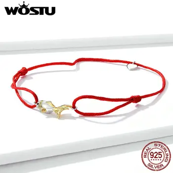WOSTU Rødt Reb Armbånd 2020 Nye 925 Sterling Sølv Guldfisk Form af Sølv Armbånd til Kvinder, Sterling Sølv Smykker, CTB044
