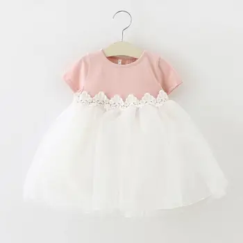 Kids Baby Piger Dress Lace Floral Party Dress Ærme Sløjfeknude Tøj