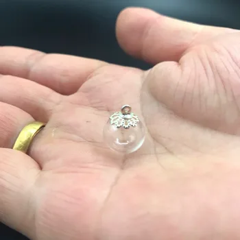 5pcs 10mm mini rund kugle glas kloden med perler cap fund DIY glas flaske hætteglas halskæde glas cover dome tilbehør