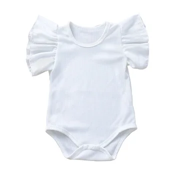 Nyfødte Spædbarn Kids Baby Piger Drenge Korte Ærmer romper Flæser Solid Bomuld Jumpsuits Outfit 0-24M