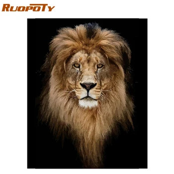 RUOPOTY Ramme Lion DIY-Maleri Af Numre Dyr Kit Farvelægning Af Tal Væg Kunst Billedet Til Indretning Unik Gave 40 × 50cm