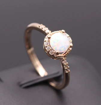 GZJY Smukke Søde Enkel Runde Smykker Hvid Ild Opal Zircon Champagne-Guld Farve Ring For Kvinder Engros