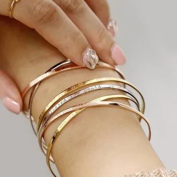 Inspirerende Cuff armbånd Armbånd til Kvinder, Mænd Steg Guld Sølv Farve Indgraveret Mantra Armbånd Hustru Forlovede Personlige Gaver