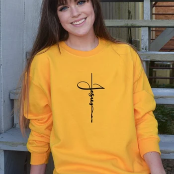 Mode Jesus På Tværs Af Tro Rewneck Sweatshirt Femmes Christian Sweatshirts Tro Hoodie Kvinder, Unge Kvindelige Kreative Plus Size Top