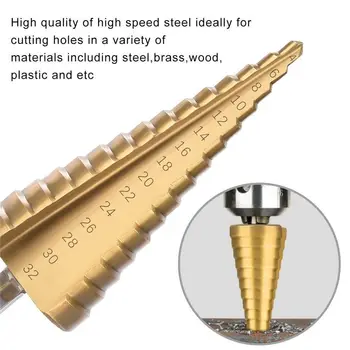 3PCS Trin Kegle-Boret Hul Cutter Hjælp Af Sekskantede Skaft Trin Øvelser skaft Belagt Metal Boret 3-12mm 4-12mm 4-20mm 4-32mm