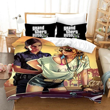 Spil GTA V Bedding Set Tegnefilm Dynebetræk Pudebetræk Grand Theft Auto 5 Dyne, Sengetøj Sæt Sengetøj Sengetøj(Ingen Ark)