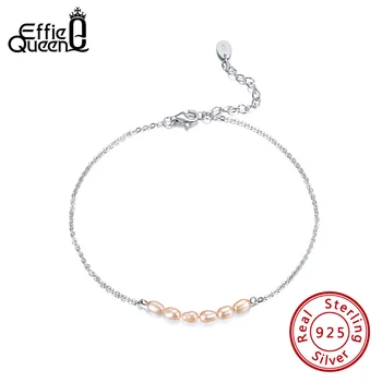 Effie Dronning Oval Naturlige Ferskvands Perler 925 Sølv Justerbar Fodlænker Armbånd til Kvinder Girl Ankel Smykker Gave SA02