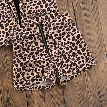 1-6Y Mode Toddler Baby Pige Leopard Print Tøj Kæmpe turn-down krave Jakke + Toppe, T-Shirt + Lynlås Nederdel Træningsdragt Outfit