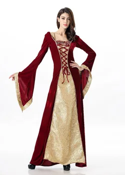 Renæssancen middelalder kjoler lilla til kvinder Robe gothics for piger Princess Velvet Queen Stuepige Halloween Kostume Hætteklædte cosplay