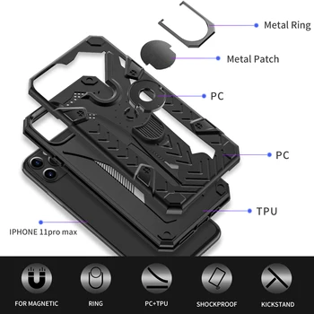 Cover Til iPhone 12 mini-XR-X XS 11 12 Pro Max 7 8Plus Tilfælde Luksus Rustning Stødsikkert Ring Indehaveren Phone Case For iPhone-12 tilfælde