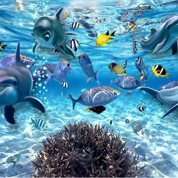 3D-Tegnefilm Vægmaleri Wallpaper HD Underwater World Dolphin Foto Væggen Klud Børn i Kid ' s Soveværelse Baggrund vægbeklædning 3D Indretning